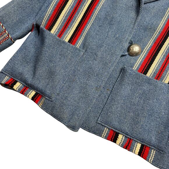 Vintage 1940s Chimayo Blanket Ganscraft Jacket Coat Wool Southwest Native Blue - Picture 7 of 16